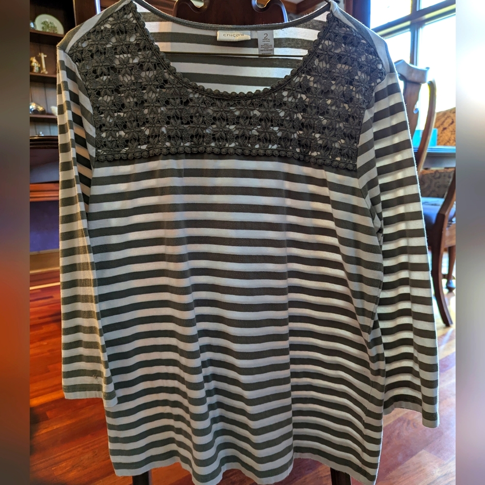 Chico's 3/4 Sleeve Striped Top.